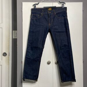 brave star men skeleton skinny jeans sz 33 blue collar cone mills selvage denim